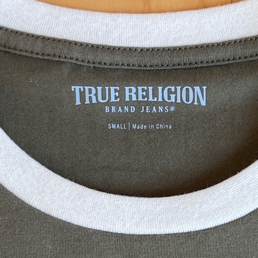 True Religion~Olive Green Ringer Sport Baby Tee ~ Size Small - Picture 6 of 10